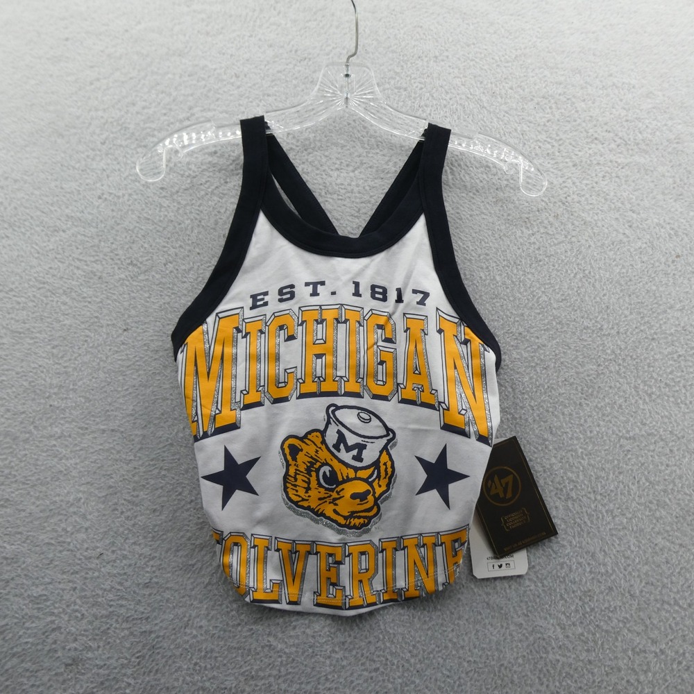 '47 Brand Shirt Women Small Michigan Wolverines White Navy Blue Cotton Blend